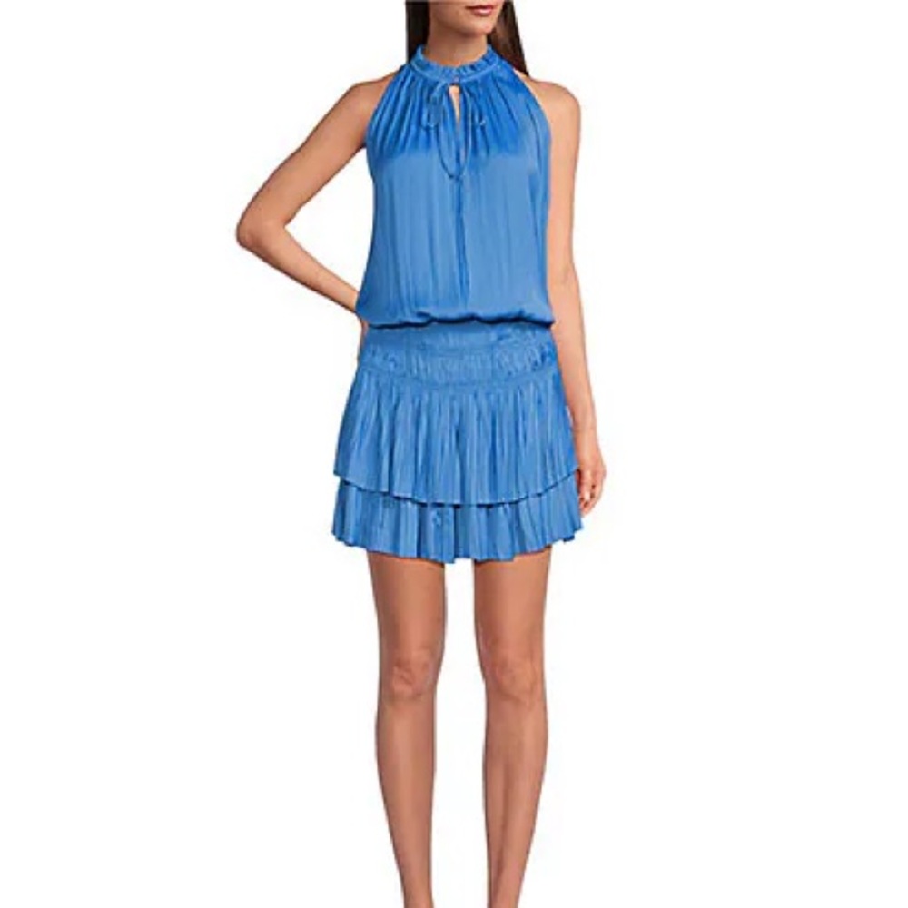 Current Air Blue Ruffled Halter Mini Dress